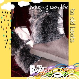 Elegant white leather&blk fur Hugs